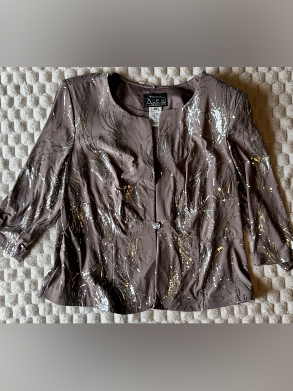 Alex Evenings Taupe Blazer with Metallic Sequin Accents